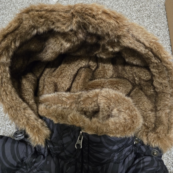 EDDIE BAUER Goose Down Faux Fur Collar Women's Puffer Vest Black Swirl Size XL - Picture 4 of 7